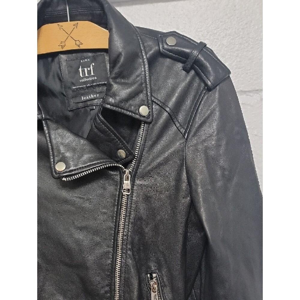 Zara Bikercore Super Soft Genuine Black Leather Biker Jacket with Zip Details - Picture 8 of 16